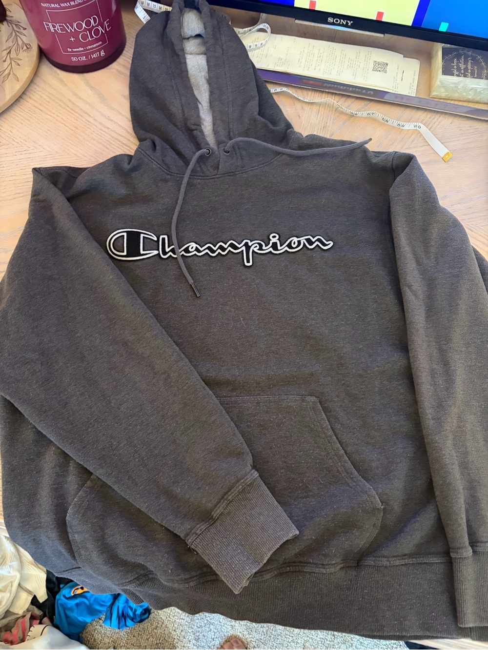 Champion Dark Gray Hooded Sweatshirt with Script Logo